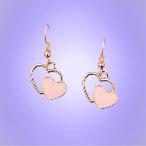 Jewelry - Gold & Pink Heart Earrings